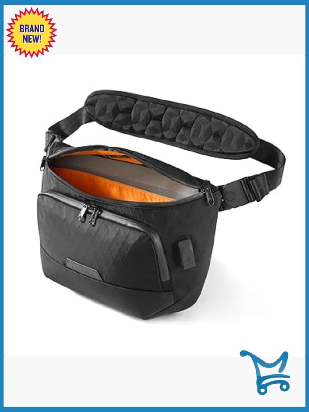 8L RFID Sling Laptop Bag with USB Port, Lockable Zippers, Water Resistant